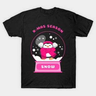 Xmas Season Snow Penguin (Pink) T-Shirt